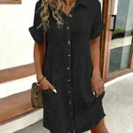 Womens Button Down Shirt Dress Summer Cotton Linen Dress V-Neck Mini Dress Casual Short Sleeve Loose Tunic Dresses - EX-STOCK CANADA