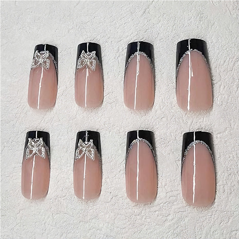 24 PCS Black P Ink Butterfly Nail Art, Long Length Long Water Pipe Fake Nails,Square Head Nail Tips False Nail EX-STOCK Canada 