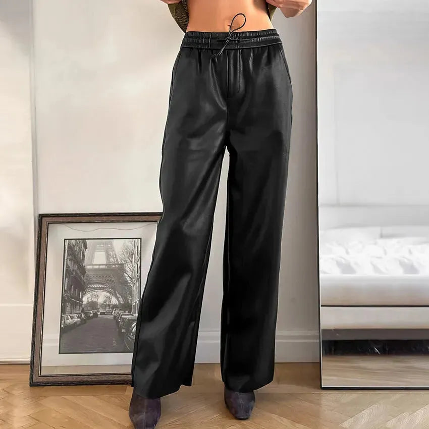 Casual Leather High-waisted Work Formal Trousers Pant women - EX-STOCK CANADA