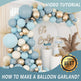 134-Piece Dusty Blue, Cream & Gold Balloon Garland Arch Kit – Baby Shower, Birthday & Boho Party Decoration