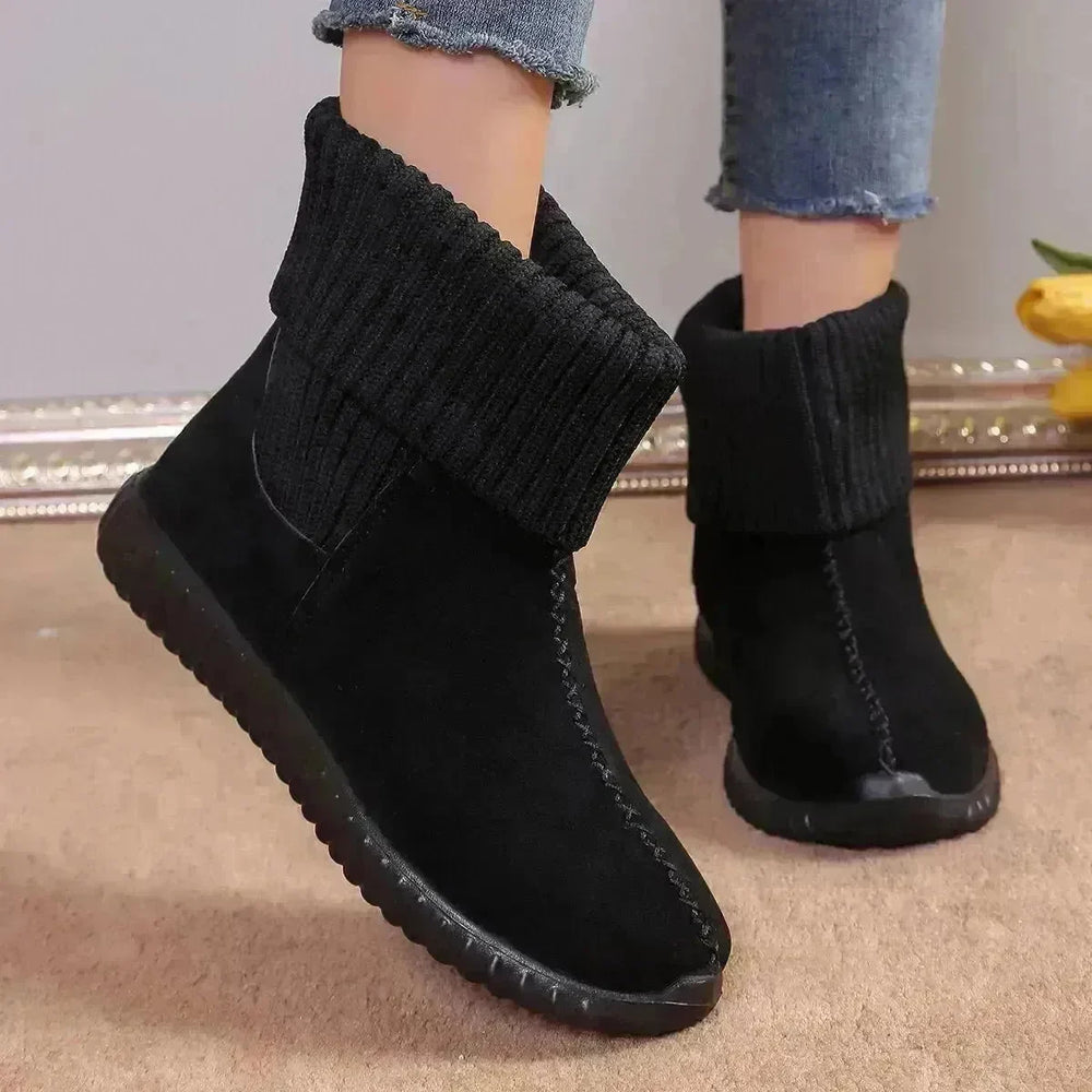 Flat Ankle Boots With Reversible Knitted Design Winter Fashion Comfortable Snow Boot For Women Shoes - EX-STOCK CANADA