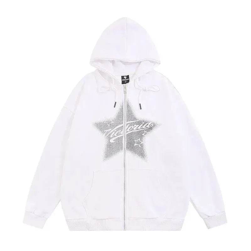 American street Star Printed Hoodie Cardigan unisex for fall winter - EX-STOCK Canada