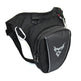 Black and gray sling bag with a logo on a white background