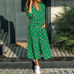 Stripe Shirt Women's Dress Spring Summer Chiffon V-neck Sexy Maxi Dresses Sexy Elegant Casual Girl Lace Women Long Sleeve - EX-STOCK CANADA