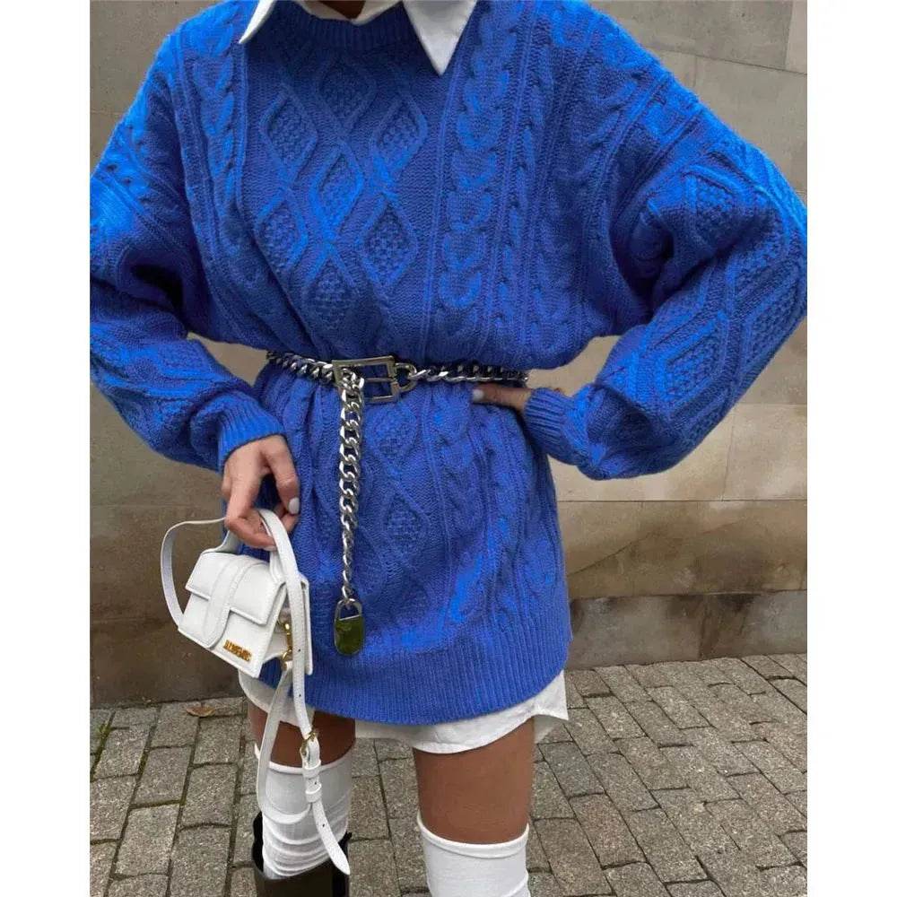 Casual Oversize Hip pop style Round neck Knitted Twist Sweater dress - EX-STOCK Canada