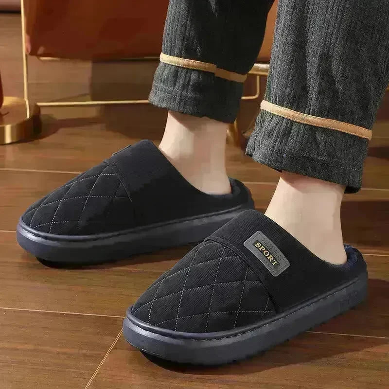 Men's Home Slippers Winter Warm Plush House Shoes Indoor Non-slip Floor Bedroom Slipper Casual All-match Shoes - EX-STOCK CANADA