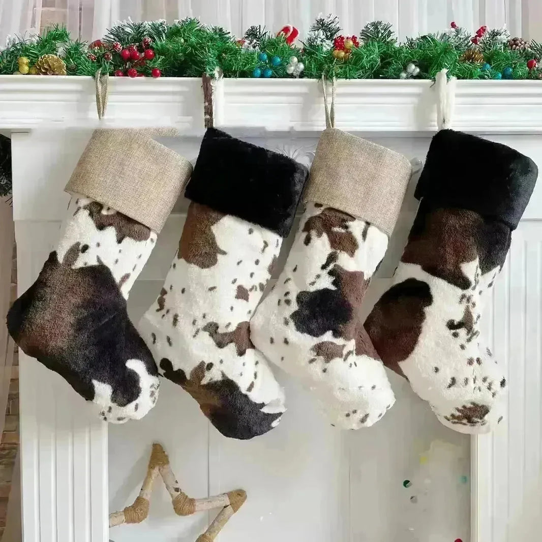 20-inch Plush Christmas Stockings Cows Pattern Gift Bag - EX-STOCK CANADA