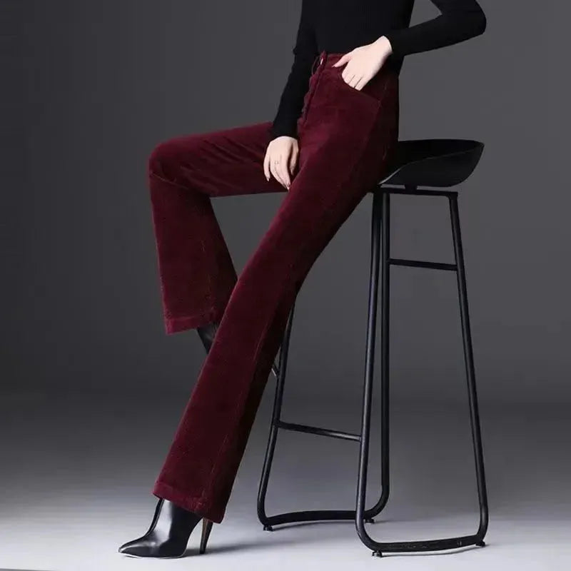 High-grade Bootcut Trousers Women's Corduroy Flared Pants Draping Effect - EX-STOCK CANADA