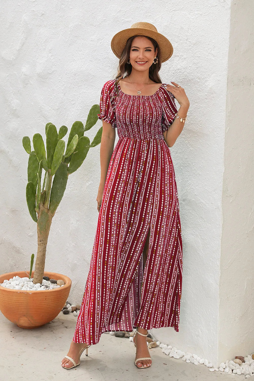 Elegant Off shoulder Spring Summer Maxi dress Slit Chiffon maxi dress for Beach vacation resort travel - EX-STOCK CANADA