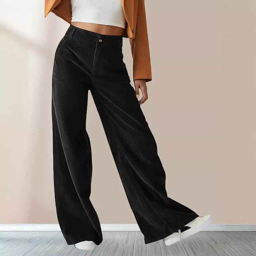 High Waist Drooping Slimming Casual Straight Pants Women's Corduroy Trousers - EX-STOCK Canada