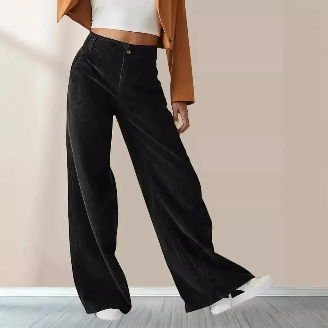 High Waist Drooping Slimming Casual Straight Pants Women's Corduroy Trousers - EX-STOCK CANADA