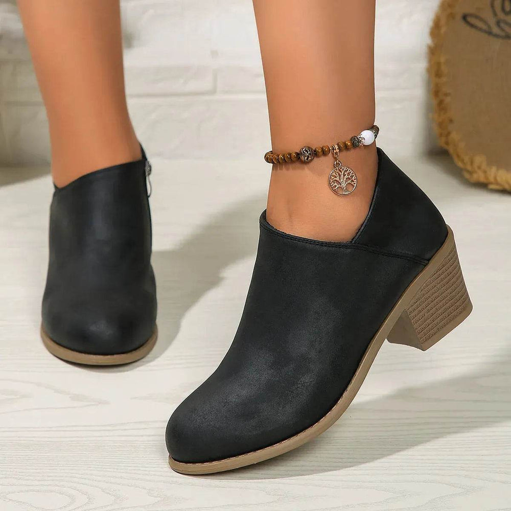 Chunky Heel Round Toe Ankle Boots With Side Zipper Design Fashion Fall Winter Short Boots For Women Shoes - EX-STOCK Canada