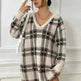 Deer Plush V-neck Long Sleeve Plaid Winter Jumper Mini dress - EX-STOCK CANADA