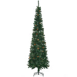 7.5ft Pencil Christmas Tree, Artificial Christmas With Pine Needles, Realistic Branches, Pine Cones, Metal Base, Green EX-STOCK Canada 