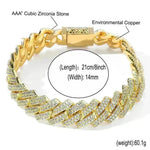 Cubic Copper Inlaid Zircon stone 14mm Diamond Cuban Link Chain necklace - EX-STOCK CANADA