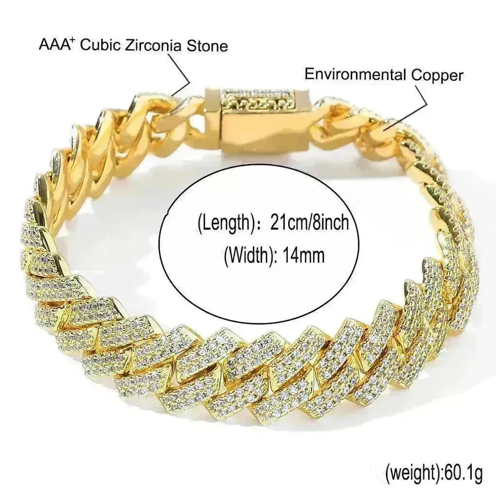 Cubic Copper Inlaid Zircon stone 14mm Diamond Cuban Link Chain necklace - EX-STOCK CANADA