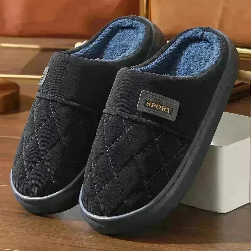 Men's Home Slippers Winter Warm Plush House Shoes Indoor Non-slip Floor Bedroom Slipper Casual All-match Shoes - EX-STOCK CANADA