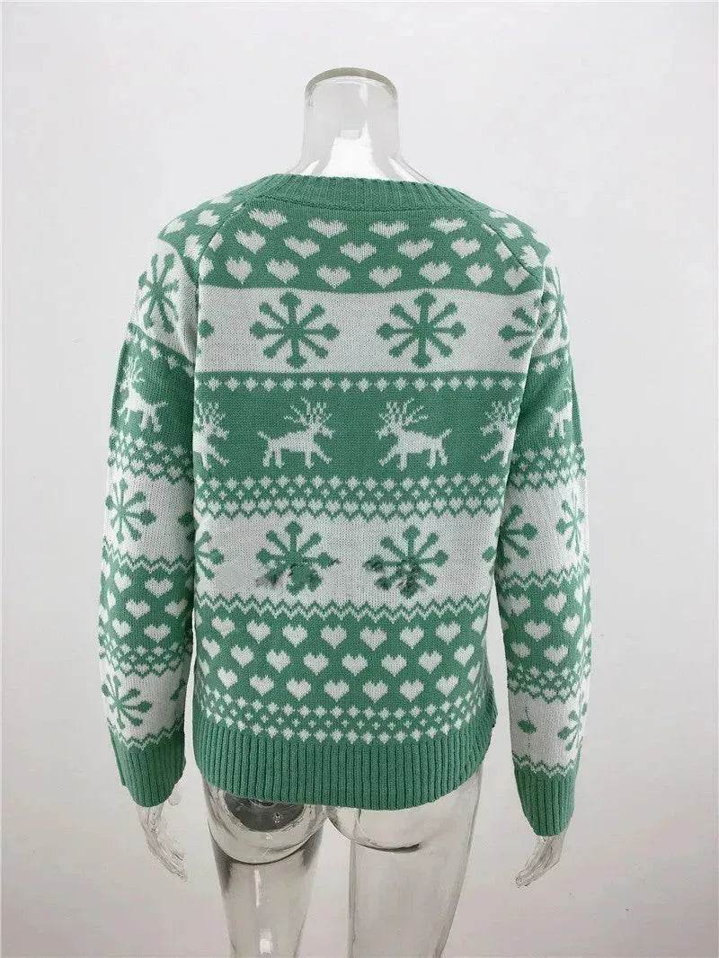 Elk Autumn And Winter New Knitted Round Neck Women's Christmas Snowflake Pullover Women's Sweater - EX-STOCK Canada