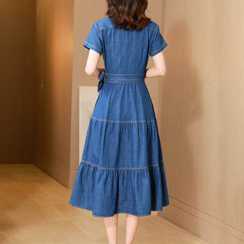Classy Elegant Single Breasted Denim flared Midi Dress - EX-STOCK Canada