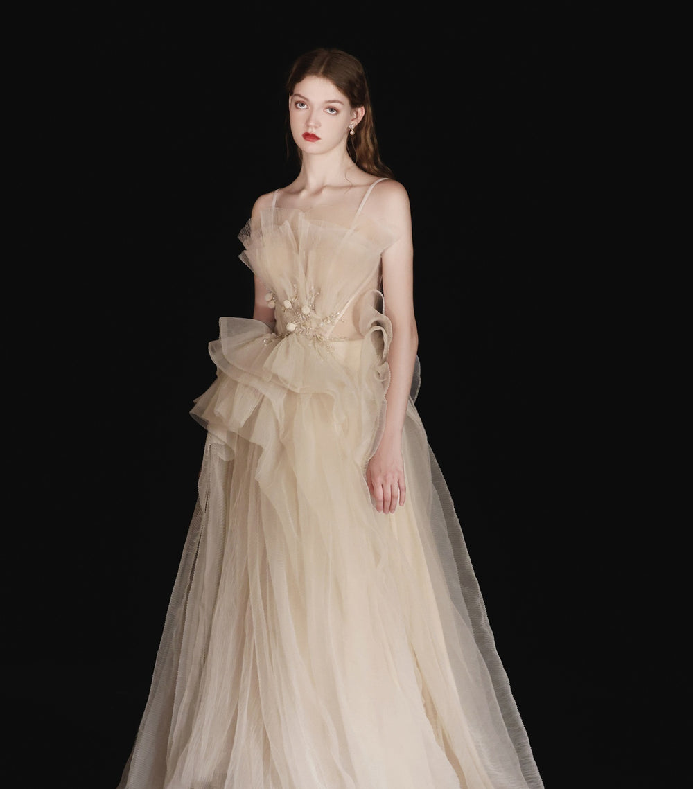 Champagne Annual Meeting Dinner Ladies Belt Long Dress EX-STOCK Canada 