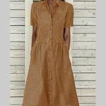 Women's European And American Lapel Casual loose button down Midi Denim jeans Mum Dress - EX-STOCK Canada