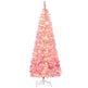 6 Foot Prelit Snow Flocked Artificial Christmas Tree With Pencil Shape, 500 Pine Realistic Branches, Warm White LED Lights, Auto Open, Pink And White EX-STOCK Canada 