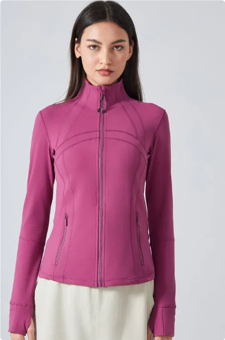 Long Sleeve Workout Tops for Women Halter Neck Zip Up gym top - EX-STOCK CANADA