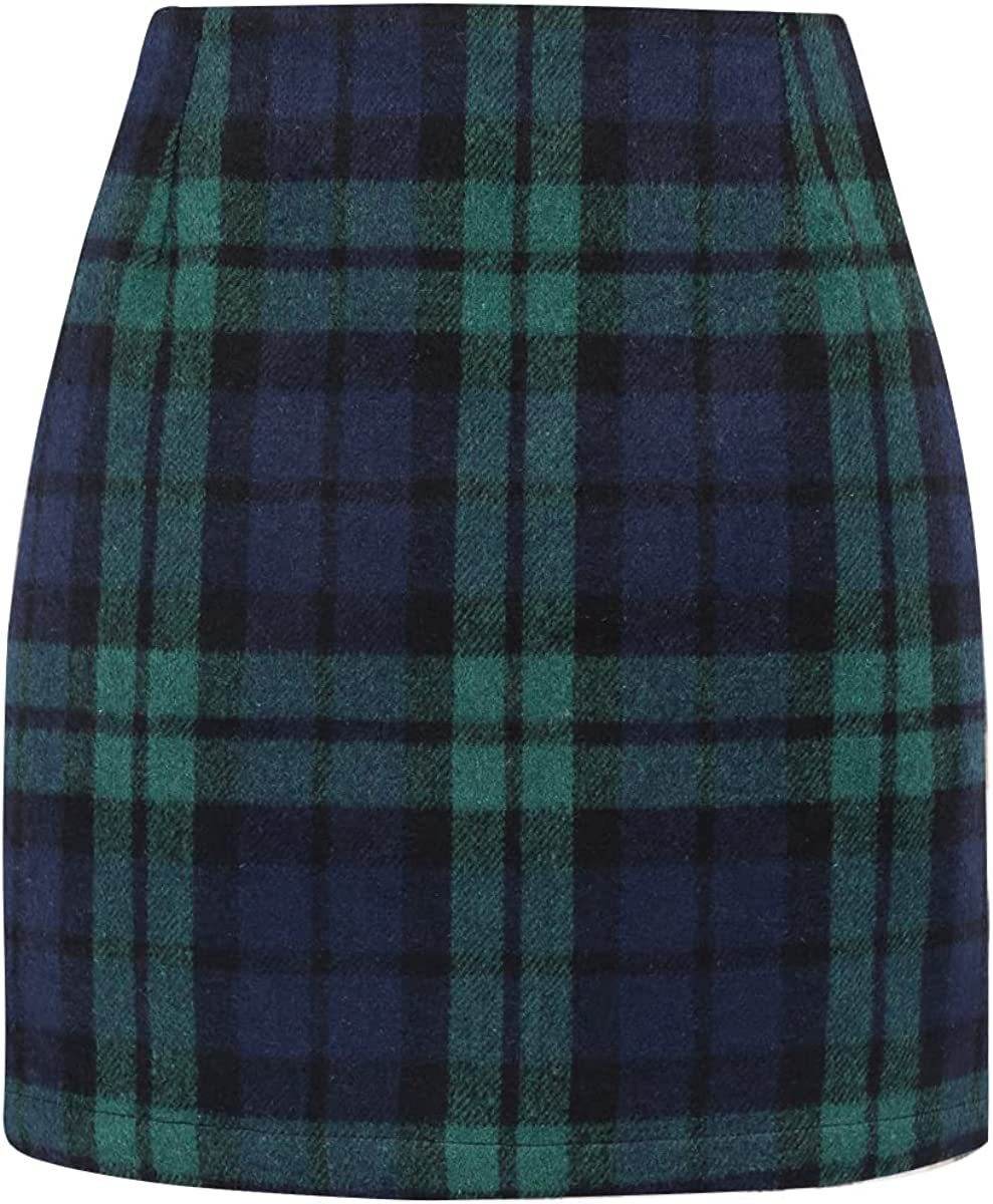 Women's High Waist Plaid Tight Pencil Wool Mini Skirt - EX-STOCK Canada