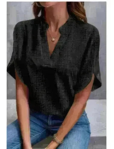 Summer Short-sleeved Chiffon Shirt New V-neck blouse Women's Casual Versatile Clothing Evening Tops for Women - EX-STOCK CANADA
