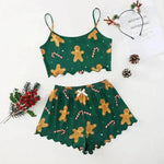 Christmas European And American Thin Pajamas Women's Sleeveless Shorts Milk Silk Simple Casual Two-piece Suit Homewear - EX-STOCK CANADA