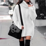 Autumn Winter Solid Cashmere oversized Knitted Mini Turtleneck Sweater Dress - EX-STOCK Canada