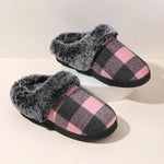 Winter Warm Plaid Plush Slippers Home Indoor Non-slip Bedroom Floor Soft Fuzzy Slipper For Couple Fashion Solid House Shoes - EX-STOCK Canada