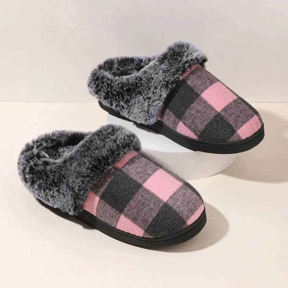 Winter Warm Plaid Plush Slippers Home Indoor Non-slip Bedroom Floor Soft Fuzzy Slipper For Couple Fashion Solid House Shoes - EX-STOCK Canada