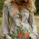 Grass And Flower Embroidered Linen Shirt EX-STOCK Canada 