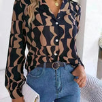 Commuting Elegant Contrast Color Striped Suit Collar Long Sleeve Shirt Formal Top for Women Office Wear Top - EX-STOCK CANADA