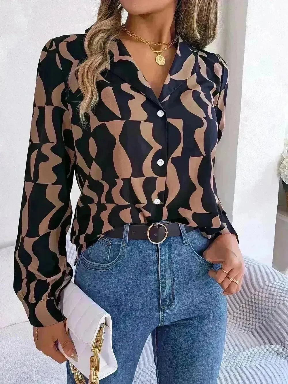 Commuting Elegant Contrast Color Striped Suit Collar Long Sleeve Shirt Formal Top for Women Office Wear Top - EX-STOCK CANADA