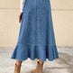 Ladies Fashion Casual Ruffled Blue Denim Maxi Skirt Women - EX-STOCK Canada