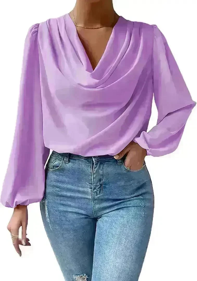 Casual Evening Top for Women Long-sleeved Shirt Loose V-neck chiffon blouse Top women - EX-STOCK CANADA