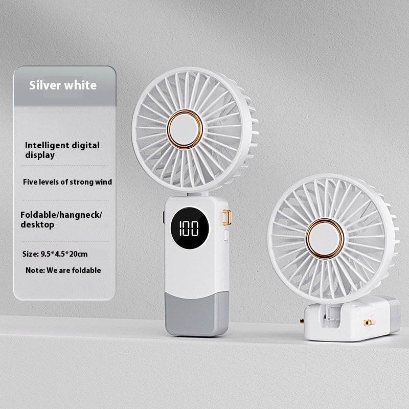 Handheld Fan Digital Display Hanging Neck Folding Charging - EX-STOCK Canada