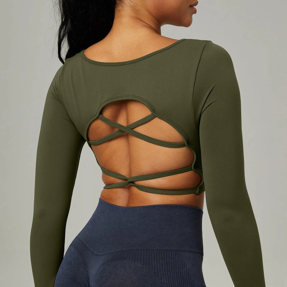 Quick Drying Clothes Outdoor Long Sleeve Cross Beauty Back Workout Clothes Sports Top - EX-STOCK CANADA