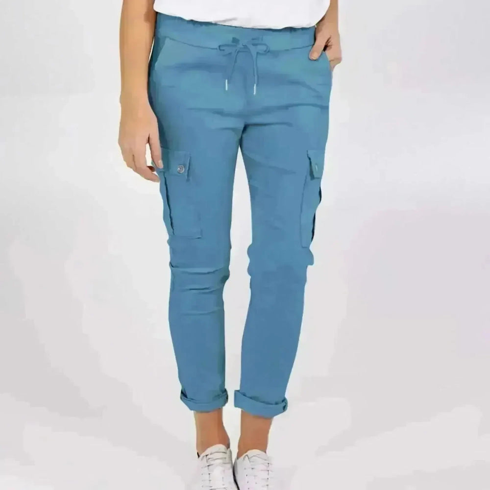 Casual Cargo Pants With Pockets Solid Color Drawstring Waist Pencil Trousers For Women - EX-STOCK CANADA