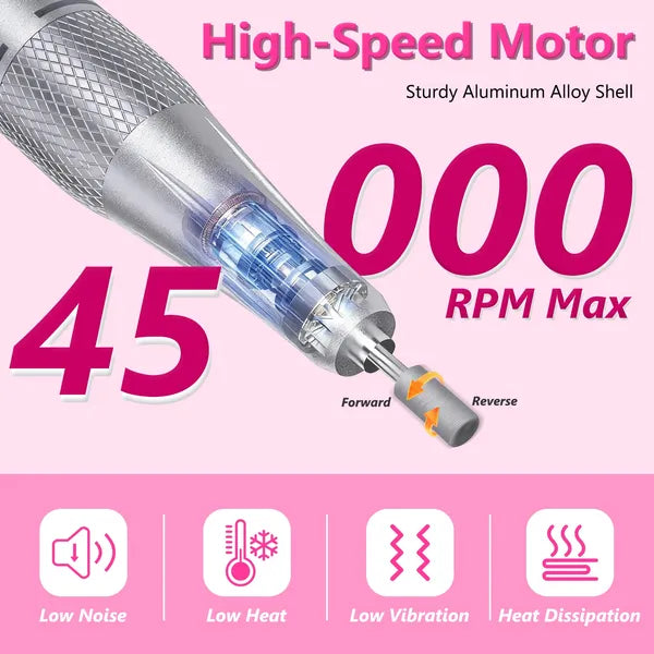 Portable Electric Nail Drill Bit 45000 RPM With 11 Bits Base Waist Clip Cordless Rechargeable Nail File Machine For Professional Salon Home Acrylic Nails Remove Nail Gel Polish Manicure EX-STOCK Canada 