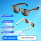 Sunglasses with additional features on a blue background
