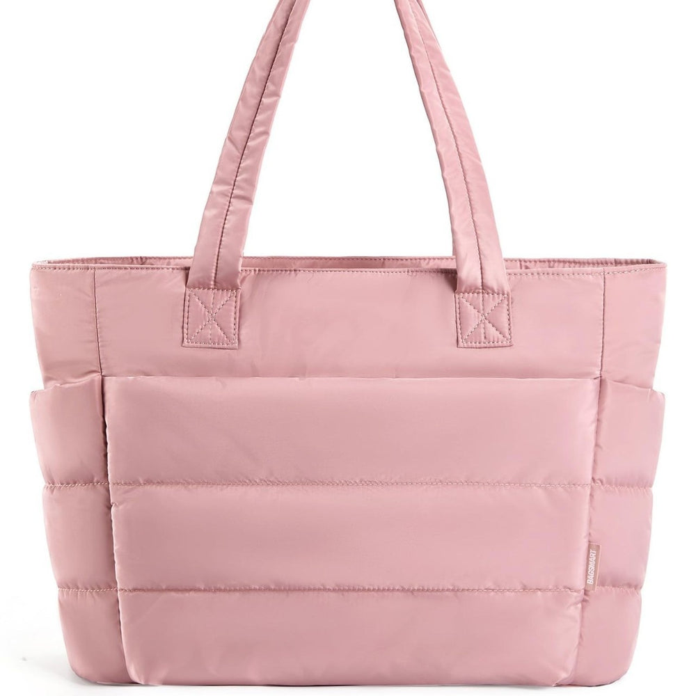 Pink Large Capacity Quilted Puffer Tote Bag for Women – Multi-Pocket Shoulder Bag | 9 Colours