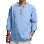 Loose Casual V-neck Top Cotton And Linen Long Sleeve Pullover Shirt Men's Shirt Top - EX-STOCK Canada