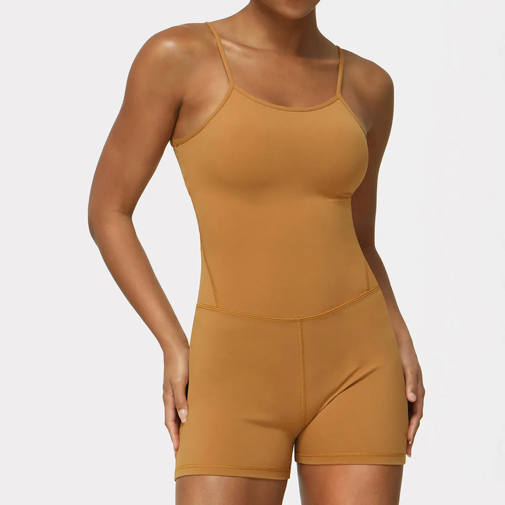 Thin Strap Yoga Clothes Shorts Suit Nude Feel One-piece Workout Top - EX-STOCK CANADA