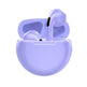 Purple wireless earbuds in a charging case on a white background