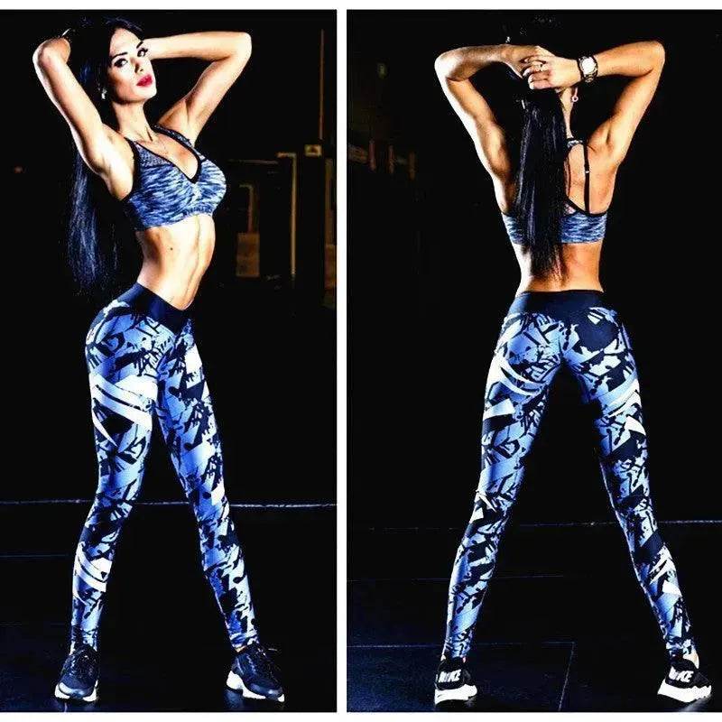 Dark Blue Printed Tight Gym Leggings - EX-STOCK Canada