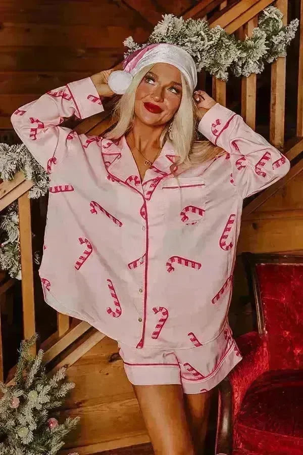 Satin Printed Santa Claus Two-piece Suit Home - EX-STOCK CANADA