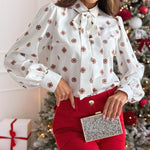 Printed Long Sleeve Bowknot Lining Business Office Formal Work shirt For Women - EX-STOCK Canada